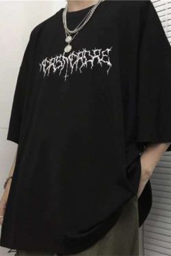 Y2K Grunge Devil Star Print Loose T-Shirt - Retro 90S Summer Outfit, Pastel Goth Style