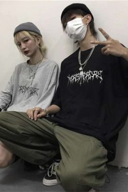 Y2K Grunge Devil Star Print Loose T-Shirt - Retro 90S Summer Outfit, Pastel Goth Style