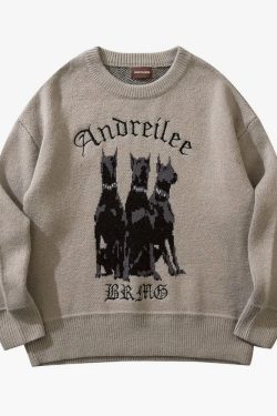 Y2K Grunge Doberman Print Sweater - Retro 90S Fashion, Y2K Outfits, And Pastel Goth Style