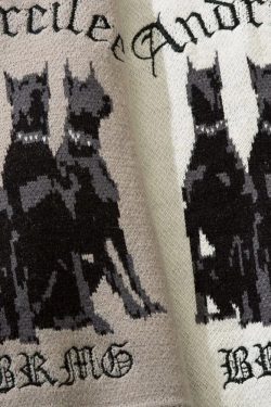 Y2K Grunge Doberman Print Sweater - Retro 90S Fashion, Y2K Outfits, And Pastel Goth Style