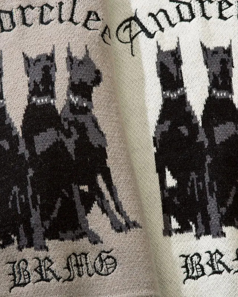 Y2K Grunge Doberman Print Sweater - Retro 90S Fashion, Y2K Outfits, And Pastel Goth Style Y2K Grunge Doberman Print Sweater - Retro 90S Fashion, Y2K Outfits, And Pastel Goth Style