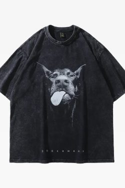 Y2K Grunge Doberman T-Shirt - Retro 90S Fashion, Summer Y2K Outfits, Gothic Y2K Style