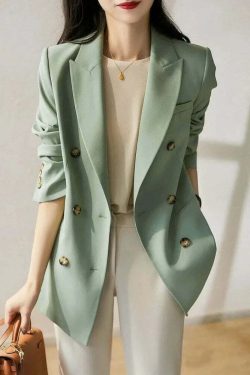 Y2K Grunge Double-Breasted Trench Coat - Retro 90S Fashion, Summer Office Lady French Jacket