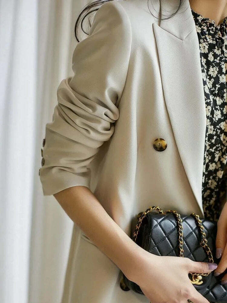 Y2K Grunge Double-Breasted Trench Coat - Retro 90S Fashion, Summer Office Lady French Jacket Y2K Grunge Double-Breasted Trench Coat - Retro 90S Fashion, Summer Office Lady French Jacket