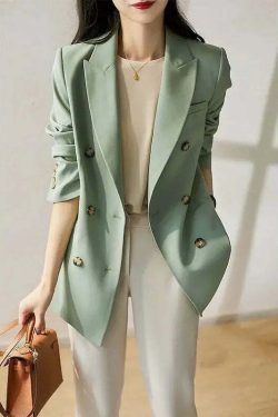 Y2K Grunge Double-Breasted Trench Coat - Retro 90S Fashion, Summer Office Lady French Jacket