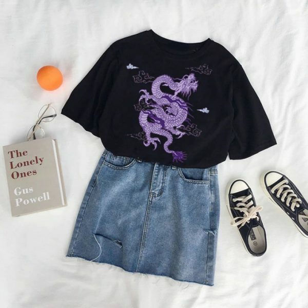 Y2K Grunge Dragon Aesthetic T-Shirt - 90S Retro Summer Outfit, Y2K Fashion Top