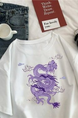 Y2K Grunge Dragon Aesthetic T-Shirt - 90S Retro Summer Outfit, Y2K Fashion Top
