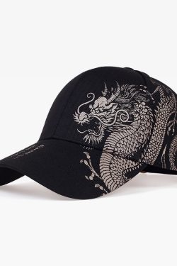 Y2K Grunge Dragon Baseball Cap - Retro 90S Fashion, Summer Y2K Outfits, Pastel Goth Style