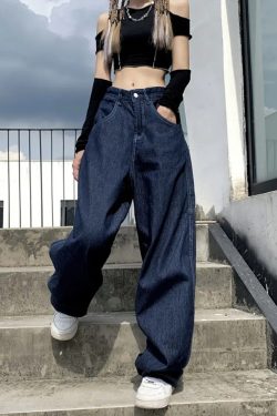 Y2K Grunge Dragon Embroidered Jeans - 90S Retro Style, Summer Y2K Outfits, Gothic Y2K Fashion