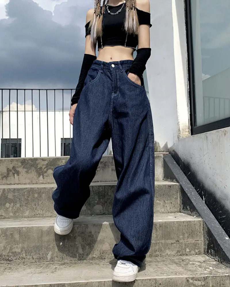 Y2K Grunge Dragon Embroidered Jeans - 90S Retro Style, Summer Y2K Outfits, Gothic Y2K Fashion Y2K Grunge Dragon Embroidered Jeans - 90S Retro Style, Summer Y2K Outfits, Gothic Y2K Fashion