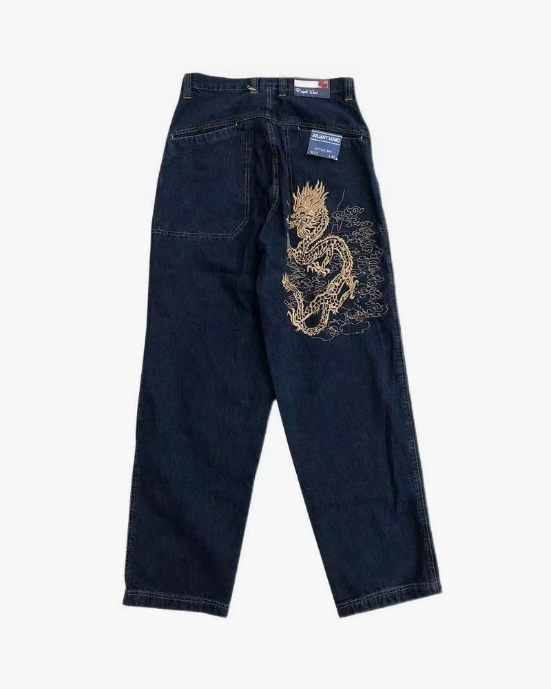 Y2K Grunge Dragon Embroidered Jeans - 90S Retro Style, Summer Y2K Outfits, Gothic Y2K Fashion Y2K Grunge Dragon Embroidered Jeans - 90S Retro Style, Summer Y2K Outfits, Gothic Y2K Fashion