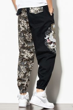 Y2K Grunge Dragon Embroidered Pants - 90S Retro Summer Outfit, Gothic Y2K Fashion