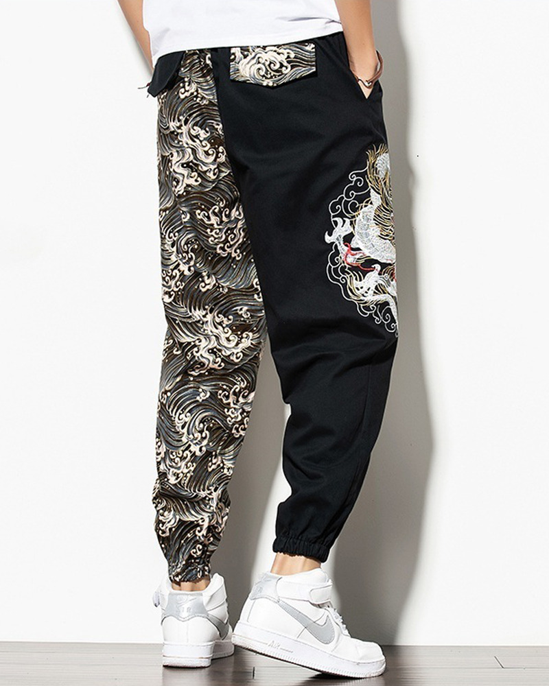 Y2K Grunge Dragon Embroidered Pants - 90S Retro Summer Outfit, Gothic Y2K Fashion