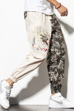 Y2K Grunge Dragon Embroidered Pants - 90S Retro Summer Outfit, Gothic Y2K Fashion