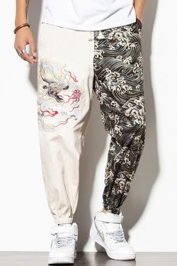 Y2K Grunge Dragon Embroidered Pants - 90S Retro Summer Outfit, Gothic Y2K Fashion