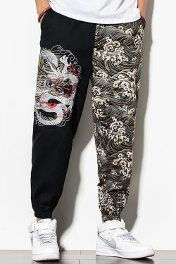 Y2K Grunge Dragon Embroidered Pants - 90S Retro Summer Outfit, Gothic Y2K Fashion