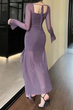 Y2K Grunge Elegant Long Skirt - Sexy Solid Color, Split Design, Ruffled Fishtail, Retro 90S Style