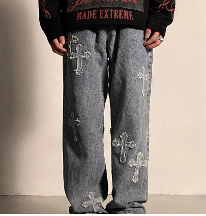 Y2K Grunge Embroidered Cross Parker Loose Pants - Retro 90S Fashion, Summer Y2K Outfits