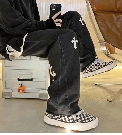 Y2K Grunge Embroidered Cross Parker Loose Pants - Retro 90S Fashion, Summer Y2K Outfits