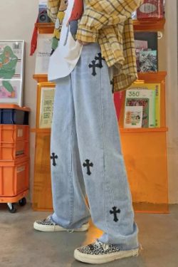 Y2K Grunge Embroidered Cross Parker Loose Pants - Retro 90S Fashion, Summer Y2K Outfits