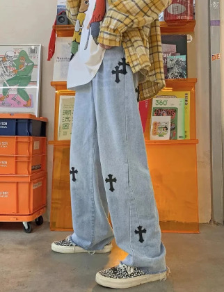 Y2K Grunge Embroidered Cross Parker Loose Pants - Retro 90S Fashion, Summer Y2K Outfits