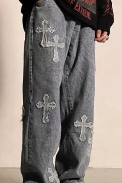 Y2K Grunge Embroidered Cross Parker Loose Pants - Retro 90S Fashion, Summer Y2K Outfits