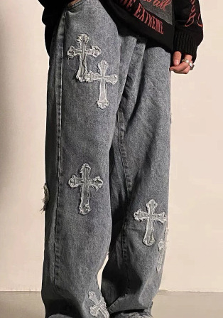 Y2K Grunge Embroidered Cross Parker Loose Pants - Retro 90S Fashion, Summer Y2K Outfits