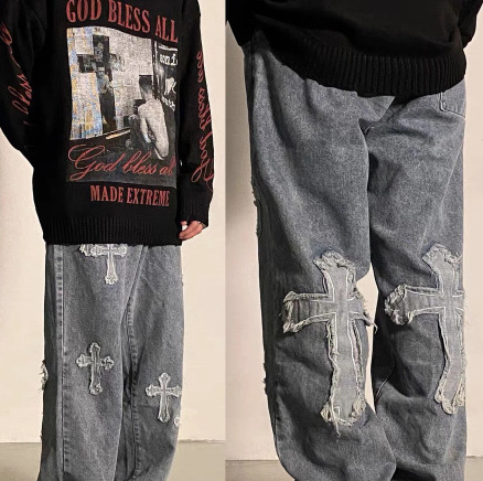 Y2K Grunge Embroidered Cross Parker Loose Pants - Retro 90S Fashion, Summer Y2K Outfits