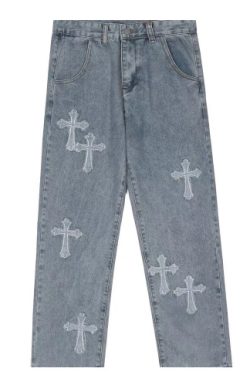 Y2K Grunge Embroidered Cross Parker Loose Pants - Retro 90S Fashion, Summer Y2K Outfits