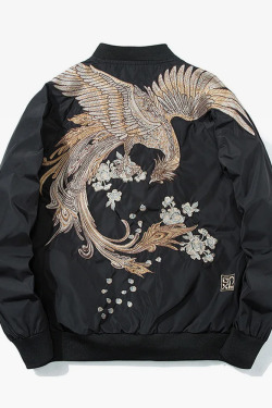 Y2K Grunge Embroidered Phoenix Bomber Jacket - Retro 90S Fashion, Summer & Party Outfits