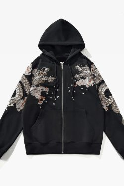 Y2K Grunge Embroidered Zip Up Jacket - 90S Fashion, Retro Style, Summer Y2K Outfits