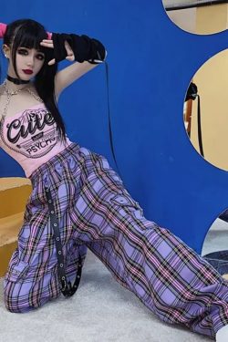 Y2K Grunge Emery Plaid Cargo Pants - 90S Retro Style, Summer Y2K Outfits, Gothic Y2K Fashion