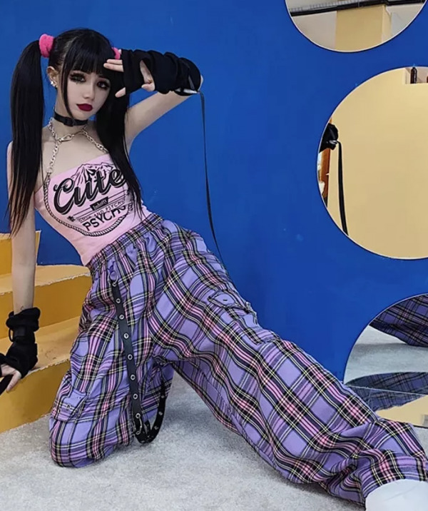 Y2K Grunge Emery Plaid Cargo Pants - 90S Retro Style, Summer Y2K Outfits, Gothic Y2K Fashion