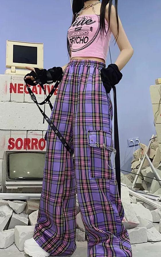 Y2K Grunge Emery Plaid Cargo Pants - 90S Retro Style, Summer Y2K Outfits, Gothic Y2K Fashion