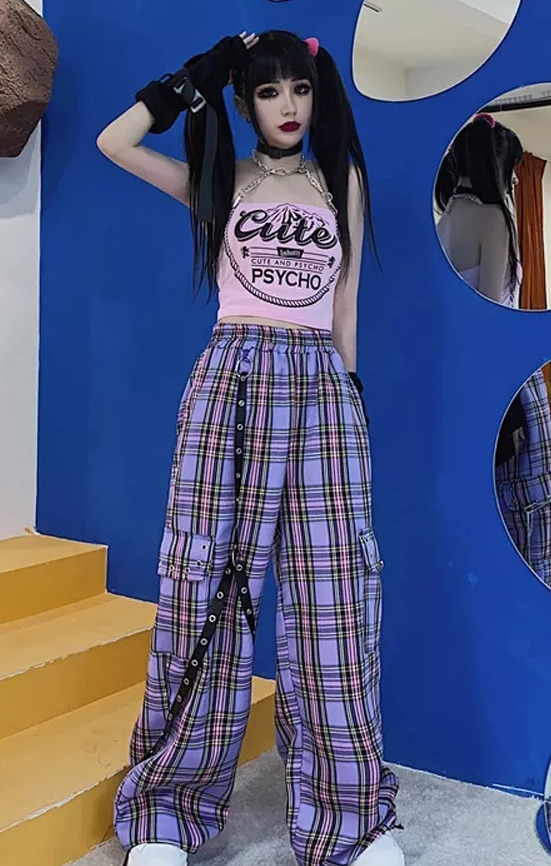 Y2K Grunge Emery Plaid Cargo Pants - 90S Retro Style, Summer Y2K Outfits, Gothic Y2K Fashion