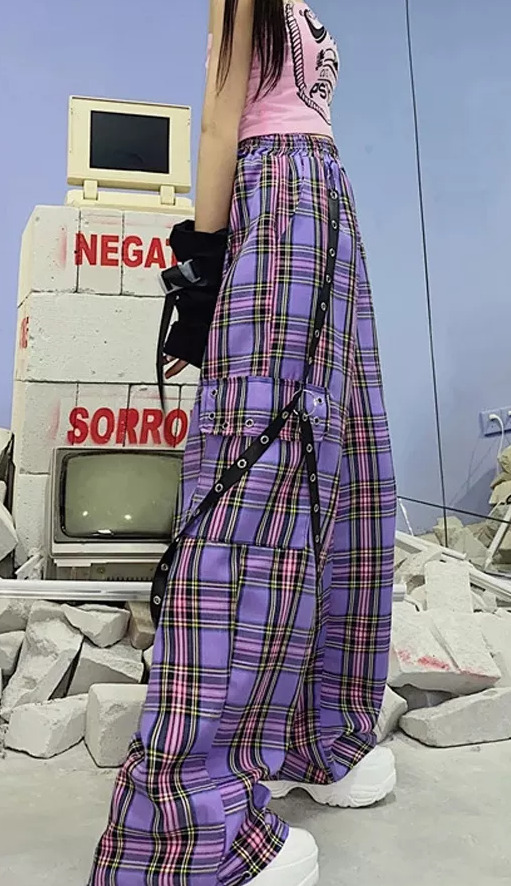 Y2K Grunge Emery Plaid Cargo Pants - 90S Retro Style, Summer Y2K Outfits, Gothic Y2K Fashion