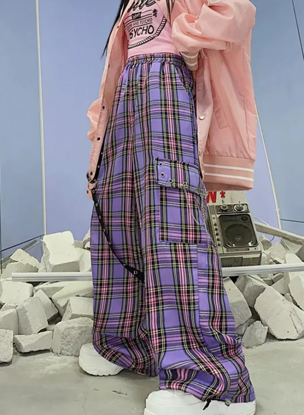 Y2K Grunge Emery Plaid Cargo Pants - 90S Retro Style, Summer Y2K Outfits, Gothic Y2K Fashion