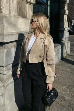 Y2K Grunge Estelle Cropped Trench Coat - Retro 90S Fashion, Summer & Party Outfits