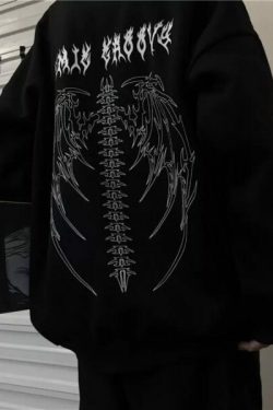 Y2K Grunge Fallen Angel Skeleton Wings Hoodie - 90S Retro Goth Fashion For Women