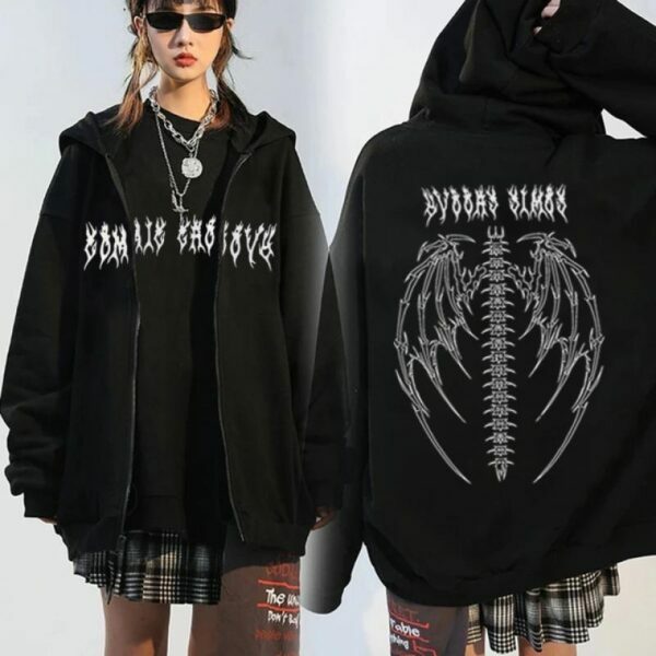 Y2K Grunge Fallen Angel Skeleton Wings Hoodie - 90S Retro Goth Fashion For Women Y2K Grunge Fallen Angel Skeleton Wings Hoodie - 90S Retro Goth Fashion For Women