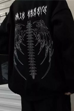 Y2K Grunge Fallen Angel Skeleton Wings Hoodie - 90S Retro Goth Fashion For Women