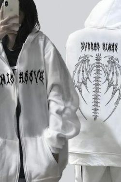Y2K Grunge Fallen Angel Skeleton Wings Hoodie - 90S Retro Goth Fashion For Women