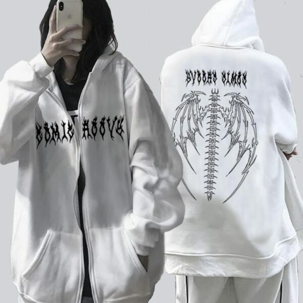 Y2K Grunge Fallen Angel Skeleton Wings Hoodie - 90S Retro Goth Fashion For Women Y2K Grunge Fallen Angel Skeleton Wings Hoodie - 90S Retro Goth Fashion For Women