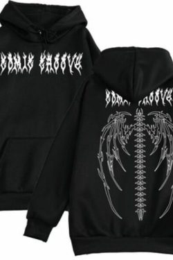 Y2K Grunge Fallen Angel Skeleton Wings Hoodie - 90S Retro Goth Fashion For Women