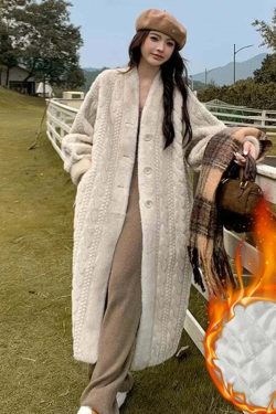 Y2K Grunge Faux Fur Coat - Warm V-Neck Rabbit Plush, Retro 90S Style, Elegant Winter Outerwear