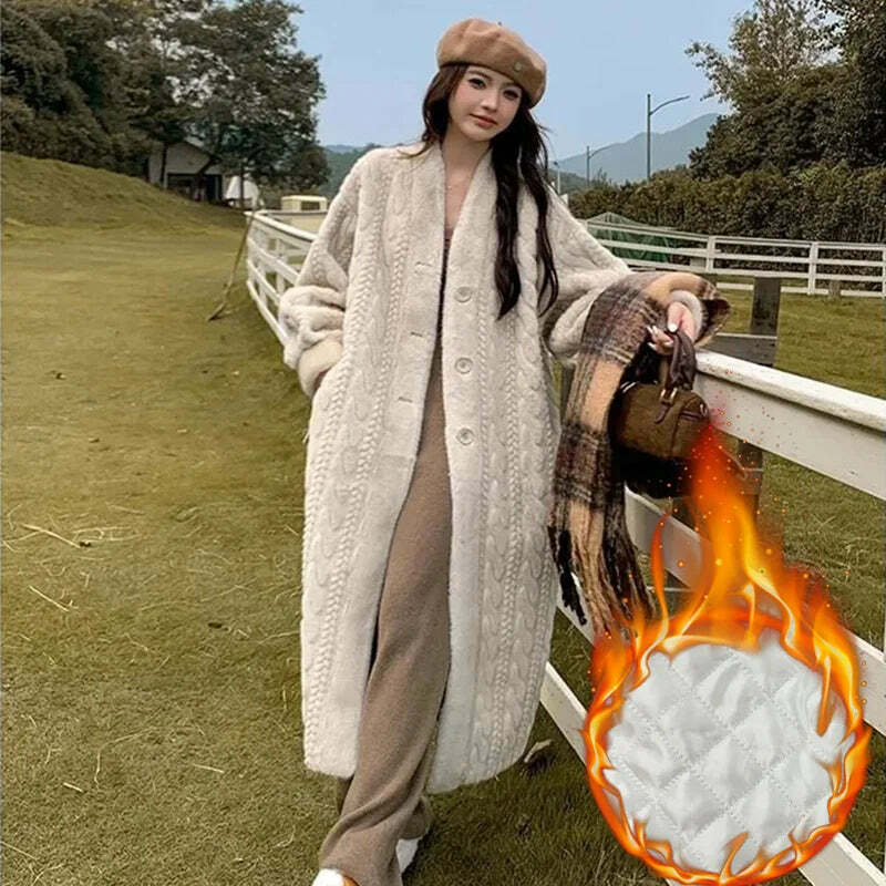 Y2K Grunge Faux Fur Coat - Warm V-Neck Rabbit Plush, Retro 90S Style, Elegant Winter Outerwear Y2K Grunge Faux Fur Coat - Warm V-Neck Rabbit Plush, Retro 90S Style, Elegant Winter Outerwear