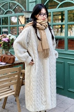 Y2K Grunge Faux Fur Coat - Warm V-Neck Rabbit Plush, Retro 90S Style, Elegant Winter Outerwear