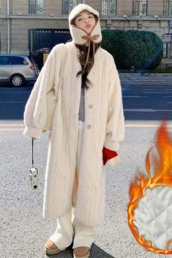 Y2K Grunge Faux Fur Coat - Warm V-Neck Rabbit Plush, Retro 90S Style, Elegant Winter Outerwear