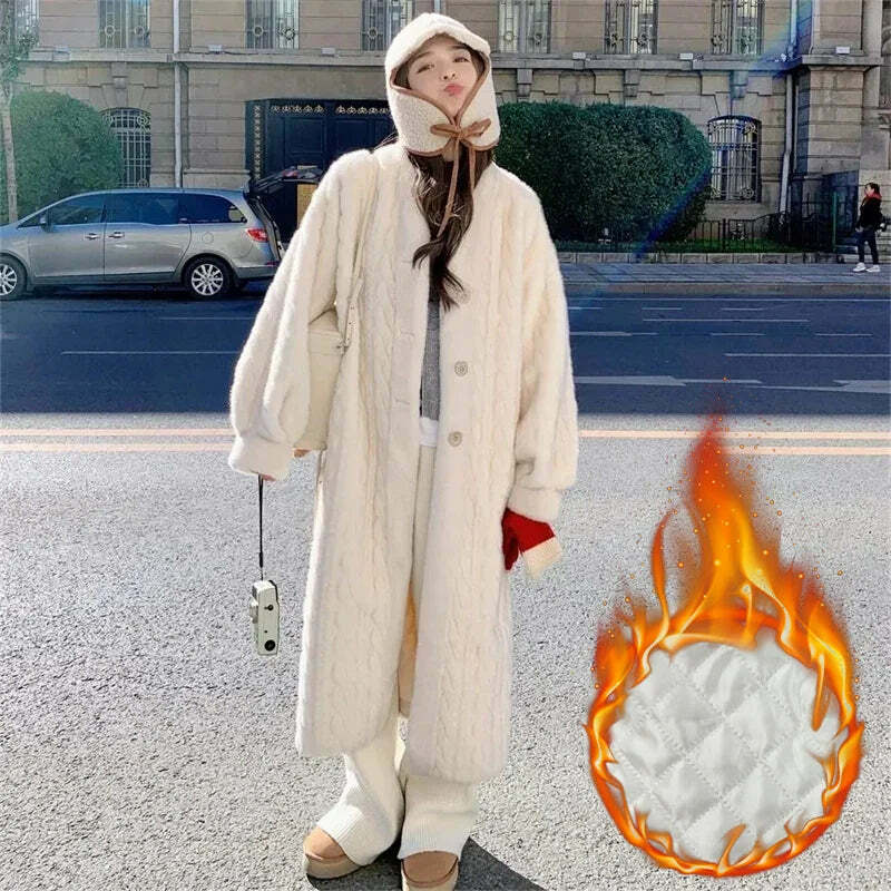 Y2K Grunge Faux Fur Coat - Warm V-Neck Rabbit Plush, Retro 90S Style, Elegant Winter Outerwear Y2K Grunge Faux Fur Coat - Warm V-Neck Rabbit Plush, Retro 90S Style, Elegant Winter Outerwear