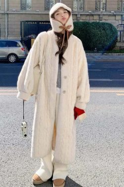 Y2K Grunge Faux Fur Coat - Warm V-Neck Rabbit Plush, Retro 90S Style, Elegant Winter Outerwear